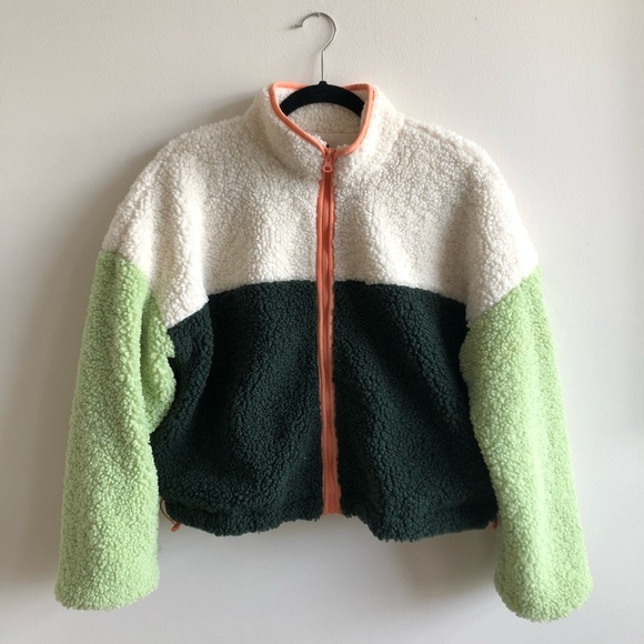 Sherpa Block Color Zip Up Jacket - Picture 1 of 3